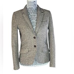 H&M L.O.G.G. Women’s Wool Herringbone Blazer Size 6 Tweed Style w Floral Lining